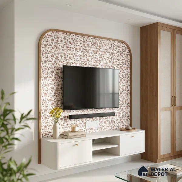 White Digital look LM 23949 Kamlotsav Pichwai Art 8 ft x 4 ft Texture Finish Decorative Laminate - 1 mm | Suitable for Living room,TV Unit, Highlighter Wall, Wardrobe, Feature Wall