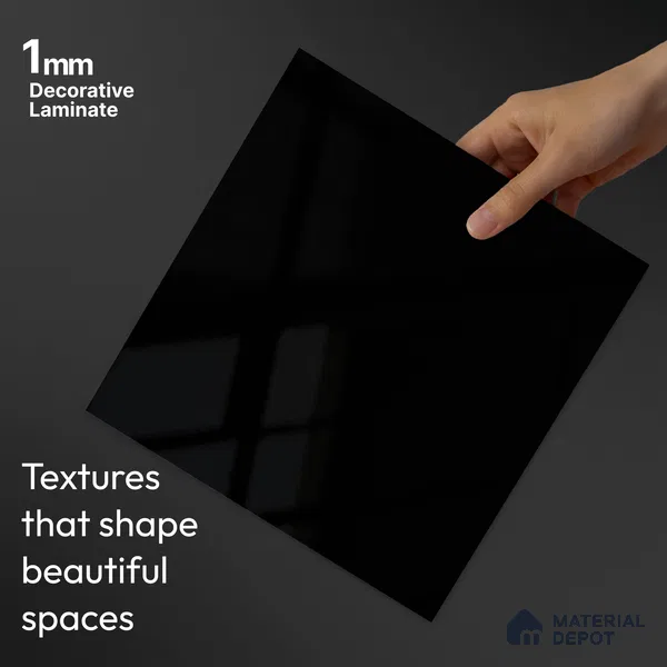 LM 23484 (HG 405) Deep Black 8 ft x 4 ft High Gloss Finish Decorative Laminate - 1 mm | Suitable for Living Room, Kitchen, Office