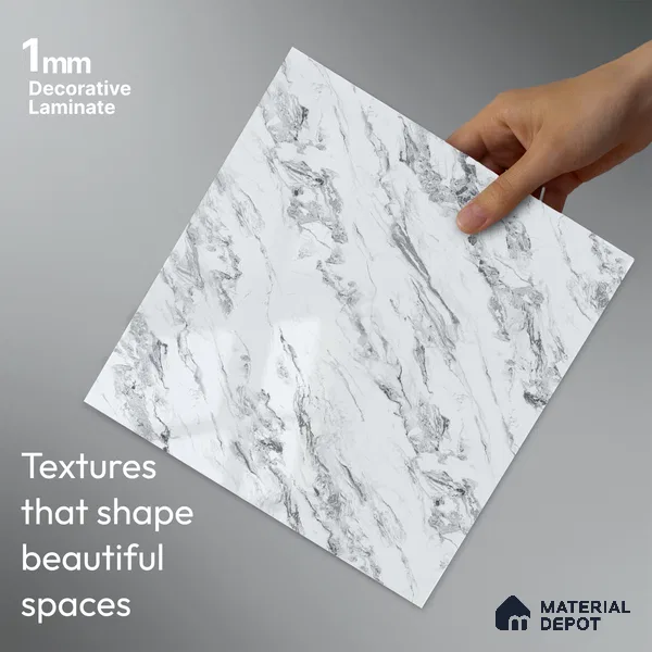 LM 23500 Calacatta Cloud 8 ft x 4 ft High Gloss Finish Decorative Laminate - 1 mm | Suitable for TV Unit, Wardrobe, Kitchen Cabinets