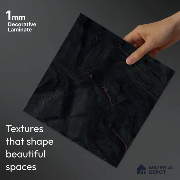 LM 23505 Jet Black Marble 8 ft x 4 ft High Gloss Finish Decorative Laminate - 1 mm | Suitable for TV Unit, Wardrobe, Kitchen Cabinets