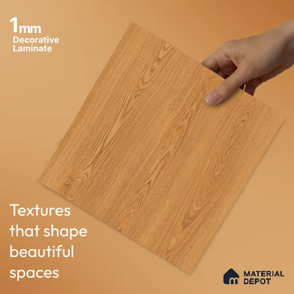 Wooden Look LM 23536 Butterscotch Oak 8 ft x 4 ft Veneer Textured Finish Decorative Laminate - 1 mm | Suitable for TV Unit, Wardrobe, Kitchen Cabinets