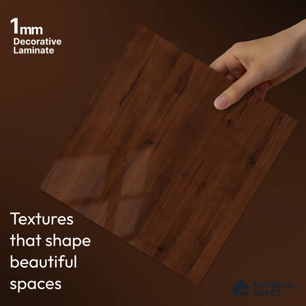 Wooden Look LM 23567 (HG 7117) Cacao Bean 8 ft x 4 ft High Gloss Finish Decorative Laminate - 1 mm | Suitable for TV Unit, Wardrobe, Kitchen Cabinets