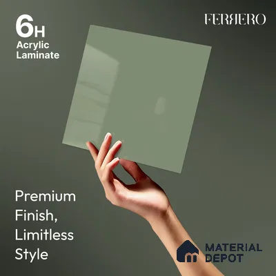 Sage Green Solid Color Acrylic Laminate LM 24628 8 ft x 4 ft High Gloss Finish - 1.5 mm | Matching Edgeband code - EB 02094 | Suitable for Living Room, Kitchen, Office