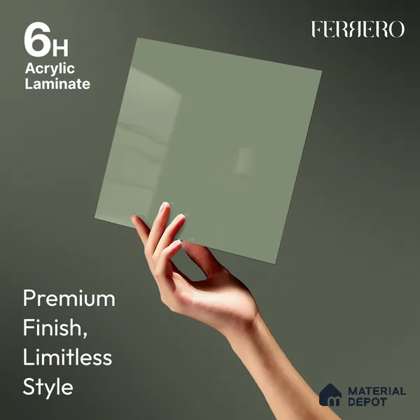 Sage Green Solid Color Acrylic Laminate LM 24628 8 ft x 4 ft High Gloss Finish - 1.5 mm | Matching Edgeband code - EB 02094 | Suitable for Living Room, Kitchen, Office