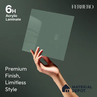 Muted Sage Green Solid Color Acrylic Laminate LM 24630 8 ft x 4 ft High Gloss Finish - 1.5 mm | Matching Edgeband code - EB 02113 | Suitable for Living Room, Kitchen, Office