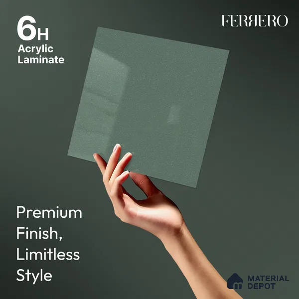 Muted Sage Green Solid Color Acrylic Laminate LM 24630 8 ft x 4 ft High Gloss Finish - 1.5 mm | Matching Edgeband code - EB 02113 | Suitable for Living Room, Kitchen, Office