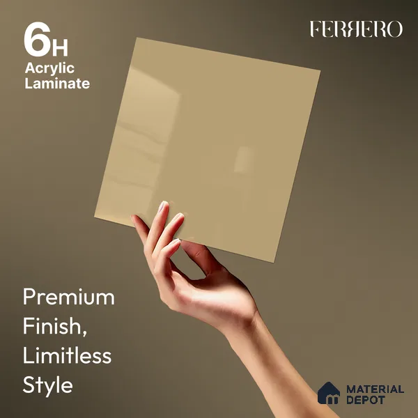 Warm Beige Solid Color Acrylic Laminate LM 24636 8 ft x 4 ft High Gloss Finish - 1.5 mm | Matching Edgeband code - EB 02095 | Suitable for Living Room, Kitchen, Office