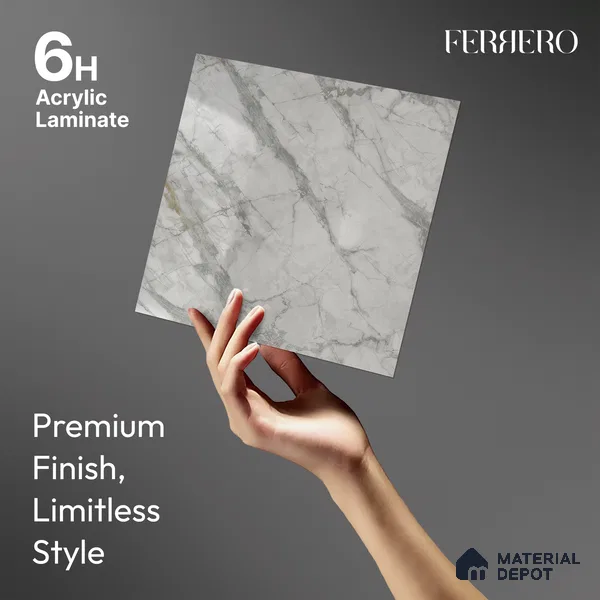 Grey Marble Acrylic Laminate LM 24306 8 ft x 4 ft High Gloss Finish - 1.5 mm | Suitable for TV Unit, Wardrobe, Cabinets