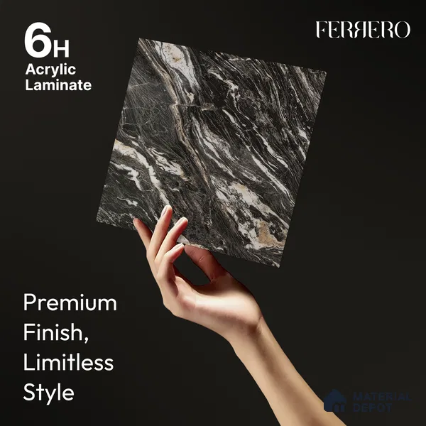 Black Marble Acrylic Laminate LM 24310 8 ft x 4 ft High Gloss Finish - 1.5 mm | Suitable for TV Unit, Wardrobe, Cabinets