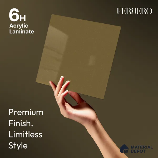 Olive Brown Solid Color Acrylic Laminate LM 24331 8 ft x 4 ft High Gloss Finish - 1.5 mm | Matching Edgeband code - EB 02121 | Suitable for Living Room, Kitchen, Office