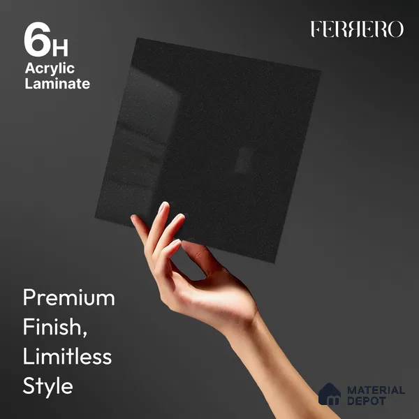 High Gloss Black Solid Color Acrylic Laminate LM 24337 8 ft x 4 ft High Gloss Finish - 1.5 mm | Matching Edgeband code - EB 02127 | Suitable for Living Room, Kitchen, Office