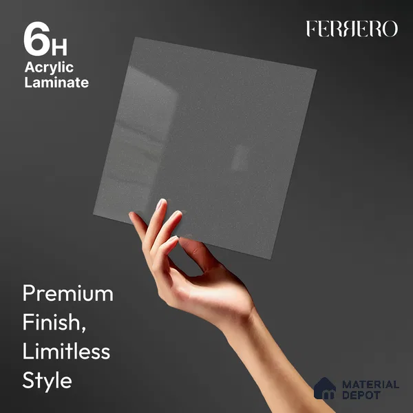 Charcoal Grey Solid Color Acrylic Laminate LM 24338 8 ft x 4 ft High Gloss Finish - 1.5 mm | Matching Edgeband code - EB 02128 | Suitable for Living Room, Kitchen, Office