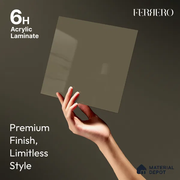 Taupe Brown Solid Color Acrylic Laminate LM 24347 8 ft x 4 ft High Gloss Finish - 1.5 mm | Matching Edgeband code - EB 02130 | Suitable for Living Room, Kitchen, Office