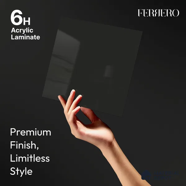 Jet Black Solid Color Acrylic Laminate LM 24350 8 ft x 4 ft High Gloss Finish - 1.5 mm | Matching Edgeband code - EB 02132 | Suitable for Living Room, Kitchen, Office
