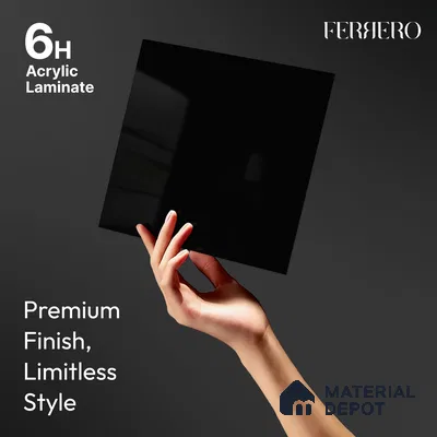Jet Black Solid Color Acrylic Laminate LM 24358 8 ft x 4 ft High Gloss Finish - 1.5 mm | Matching Edgeband code - EB 02134 | Suitable for Living Room, Kitchen, Office