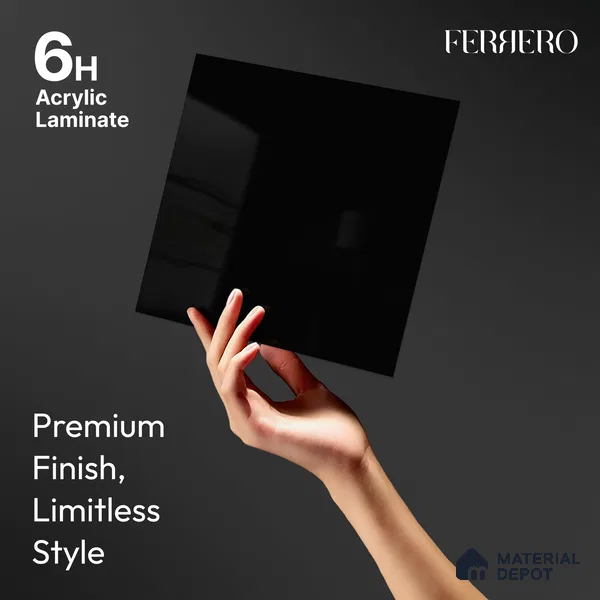 Jet Black Solid Color Acrylic Laminate LM 24358 8 ft x 4 ft High Gloss Finish - 1.5 mm | Matching Edgeband code - EB 02134 | Suitable for Living Room, Kitchen, Office