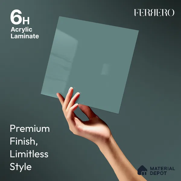 Muted Teal Blue Solid Color Acrylic Laminate LM 24362 8 ft x 4 ft High Gloss Finish - 1.5 mm | Matching Edgeband code - EB 02137 | Suitable for Living Room, Kitchen, Office