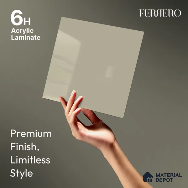 Warm Beige Solid Color Acrylic Laminate LM 24526 8 ft x 4 ft High Gloss Finish - 1.5 mm | Matching Edgeband code - EB 02087 | Suitable for Living Room, Kitchen, Office