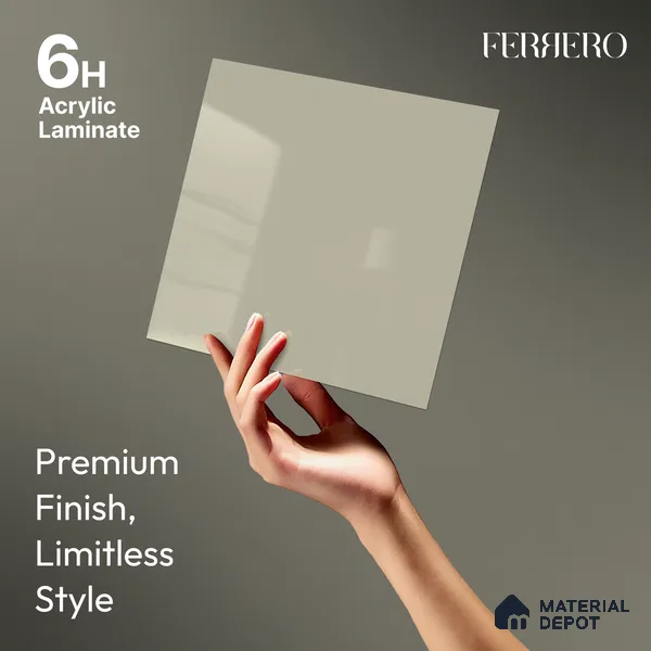 Soft Cream Solid Color Acrylic Laminate LM 24527 8 ft x 4 ft High Gloss Finish - 1.5 mm | Matching Edgeband code - EB 02079 | Suitable for Living Room, Kitchen, Office