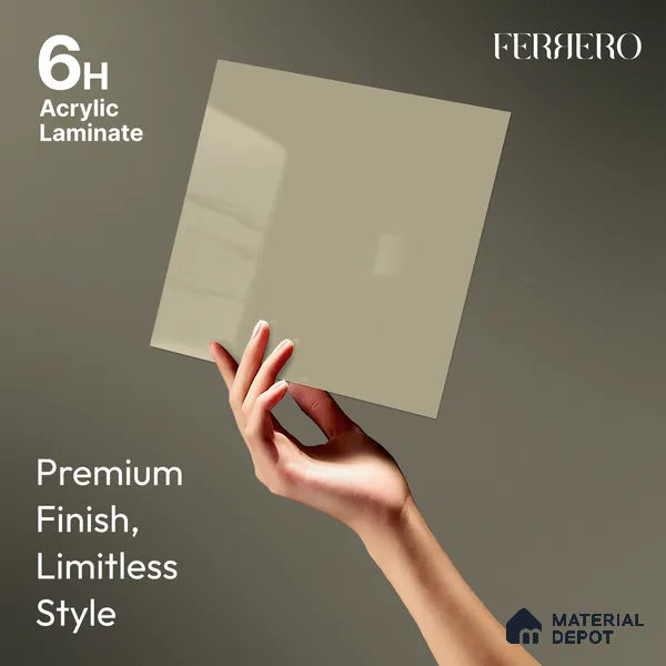 Warm Beige Solid Color Acrylic Laminate LM 24528 8 ft x 4 ft High Gloss Finish - 1.5 mm | Matching Edgeband code - EB 02071 | Suitable for Living Room, Kitchen, Office