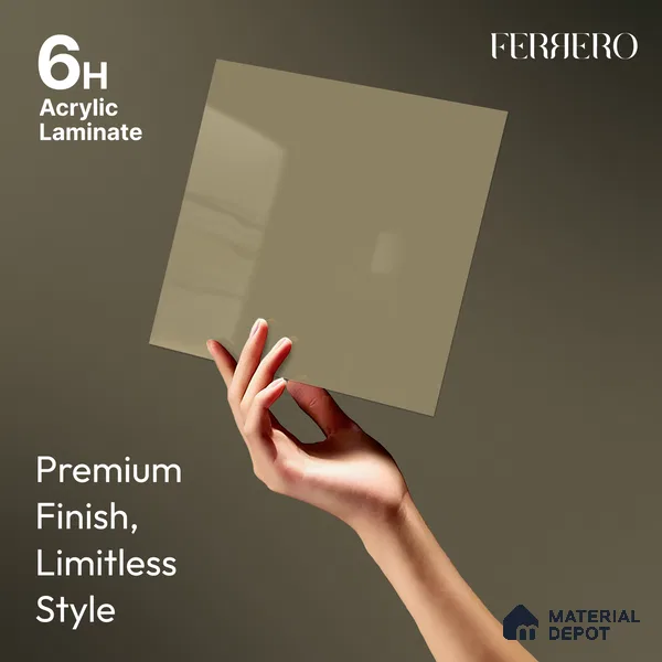 Warm Taupe Beige Solid Color Acrylic Laminate LM 24533 8 ft x 4 ft High Gloss Finish - 1.5 mm | Matching Edgeband code - EB 02081 | Suitable for Living Room, Kitchen, Office