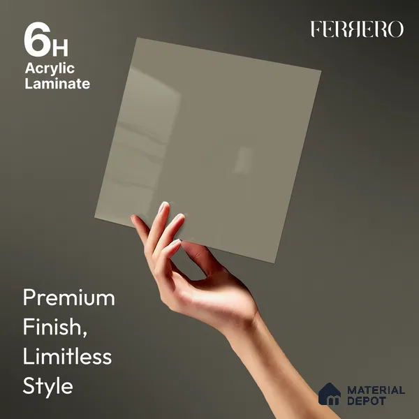 Warm Taupe Beige Solid Color Acrylic Laminate LM 24535 8 ft x 4 ft High Gloss Finish - 1.5 mm | Matching Edgeband code - EB 02070 | Suitable for Living Room, Kitchen, Office