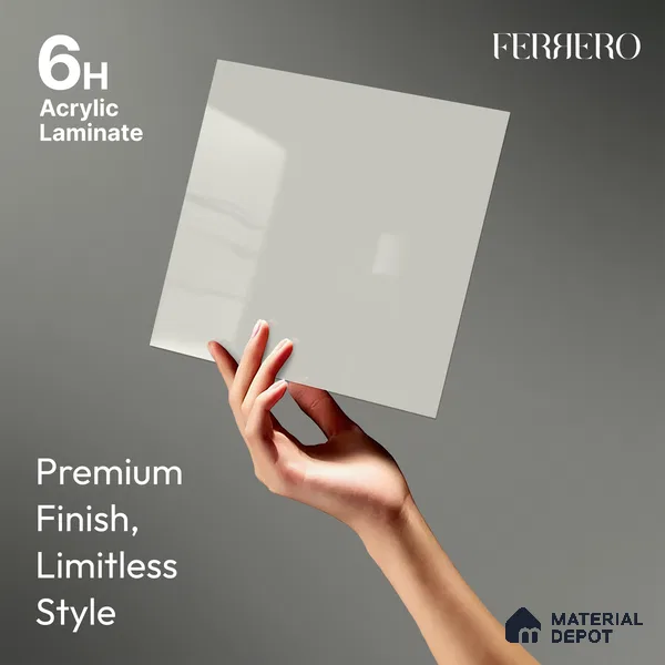 Ivory Solid Color Acrylic Laminate LM 24536 8 ft x 4 ft High Gloss Finish - 1.5 mm | Matching Edgeband code - EB 02085 | Suitable for Living Room, Kitchen, Office