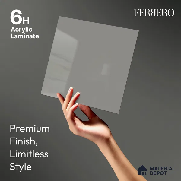 Pebble Grey Solid Color Acrylic Laminate LM 24537 8 ft x 4 ft High Gloss Finish - 1.5 mm | Matching Edgeband code - EB 02086 | Suitable for Living Room, Kitchen, Office