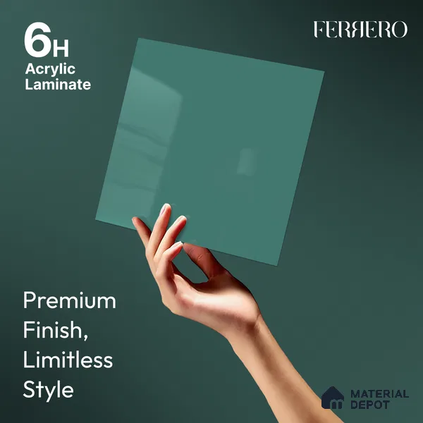Teal Blue Solid Color Acrylic Laminate LM 24542 8 ft x 4 ft High Gloss Finish - 1.5 mm | Matching Edgeband code - EB 02075 | Suitable for Living Room, Kitchen, Office
