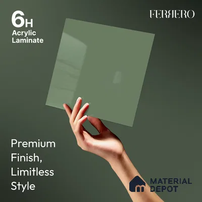 Sage Green Solid Color Acrylic Laminate LM 24544 8 ft x 4 ft High Gloss Finish - 1.5 mm | Matching Edgeband code - EB 02091 | Suitable for Living Room, Kitchen, Office