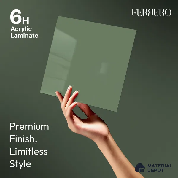 Sage Green Solid Color Acrylic Laminate LM 24544 8 ft x 4 ft High Gloss Finish - 1.5 mm | Matching Edgeband code - EB 02091 | Suitable for Living Room, Kitchen, Office