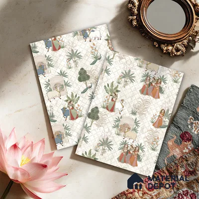 Beige Digital look LM 23935 Vrindavana Pichwai Art 8 ft x 4 ft Texture Finish Decorative Laminate - 1 mm | Suitable for Living room,TV Unit, Highlighter Wall, Wardrobe, Feature Wall