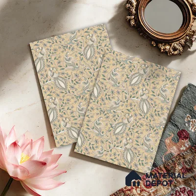 Beige Digital look LM 23945 Morchitra Kalamkari Art 8 ft x 4 ft Texture Finish Decorative Laminate - 1 mm | Suitable for Living room,TV Unit, Highlighter Wall, Wardrobe, Feature Wall