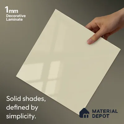 Light Cream Solid Colors Look LM 11972  8 ft x 4 ft High Gloss Finish Decorative Laminate - 1 mm | Suitable for Living Room, Kitchen, Office