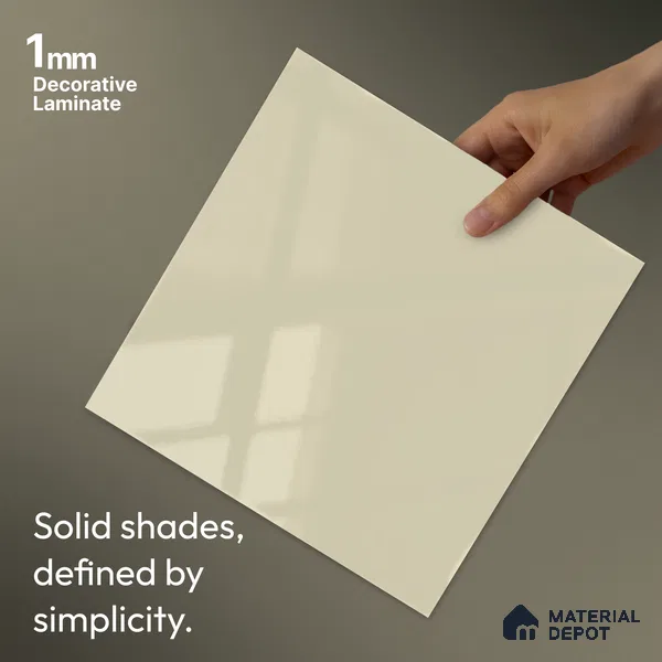 Light Cream Solid Colors Look LM 11972 8 ft x 4 ft High Gloss Finish Decorative Laminate - 1 mm | Suitable for Living Room, Kitchen, Office