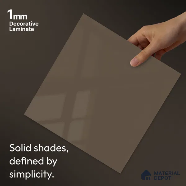 Taupe Brown Solid Colors Look LM 24450  8 ft x 4 ft High Gloss Finish Decorative Laminate - 1 mm | Suitable for Living Room, Kitchen, Office