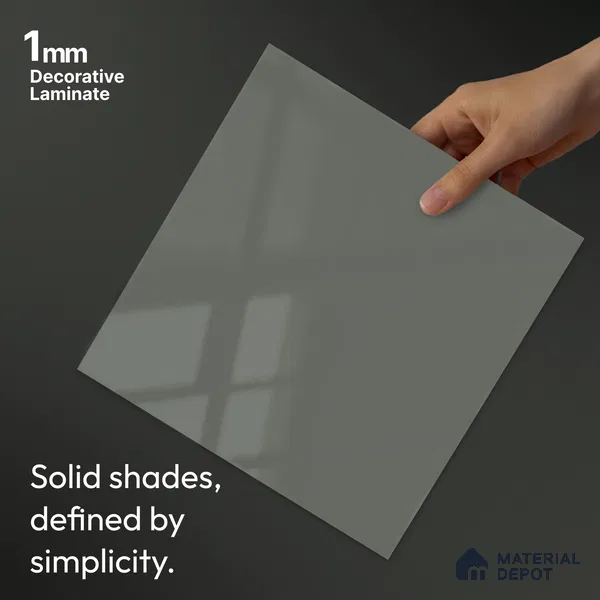 Slate Grey Solid Colors Look LM 24454  8 ft x 4 ft High Gloss Finish Decorative Laminate - 1 mm | Suitable for Living Room, Kitchen, Office