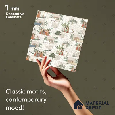 Beige Digital look LM 23935 Vrindavana Pichwai Art 8 ft x 4 ft Texture Finish Decorative Laminate - 1 mm | Suitable for Living room,TV Unit, Highlighter Wall, Wardrobe, Feature Wall