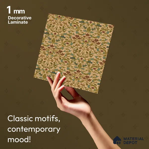 Brown Digital look LM 23938 Fulkari Mughal Floral Art 8 ft x 4 ft Texture Finish Decorative Laminate - 1 mm | Suitable for Living room,TV Unit, Highlighter Wall, Wardrobe, Feature Wall
