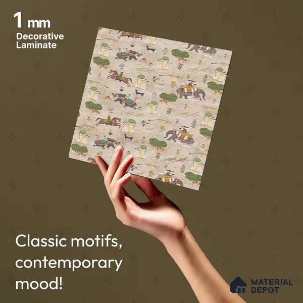 Beige Digital look LM 23940 Abhyaranya Miniature Traditions 8 ft x 4 ft Texture Finish Decorative Laminate - 1 mm | Suitable for Living room,TV Unit, Highlighter Wall, Wardrobe, Feature Wall