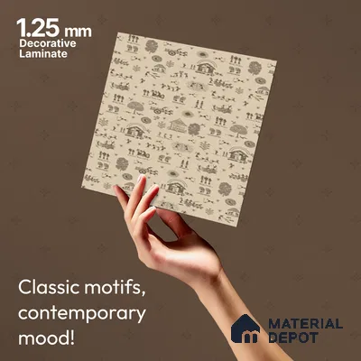Beige Digital look LM 23944 Gramchitra Warli Art 8 ft x 4 ft Texture Finish Decorative Laminate - 1.25 mm | Suitable for Living room,TV Unit, Highlighter Wall, Wardrobe, Feature Wall