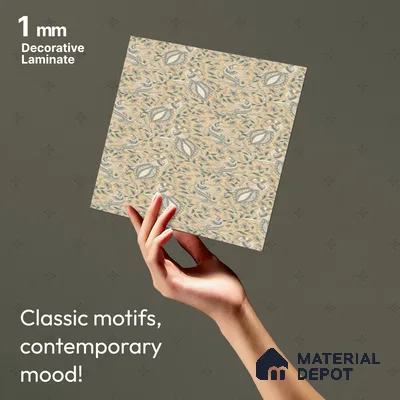 Beige Digital look LM 23945 Morchitra Kalamkari Art 8 ft x 4 ft Texture Finish Decorative Laminate - 1 mm | Suitable for Living room,TV Unit, Highlighter Wall, Wardrobe, Feature Wall