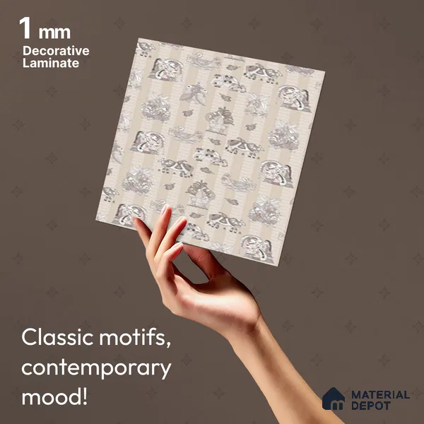 Beige Digital look LM 23946 Madhuvan Madhubani 8 ft x 4 ft Texture Finish Decorative Laminate - 1 mm | Suitable for Living room,TV Unit, Highlighter Wall, Wardrobe, Feature Wall