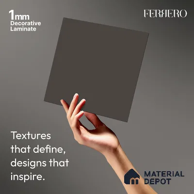 Grey Solid Colors look Ferrero 1E206 SMT Deep Steel Grey 8 ft x 4 ft Satin Matt Finish Decorative Laminate - 1 mm | Suitable for Living Room, Kitchen, Office | Matching Rehau Edgeband Code - (75733)