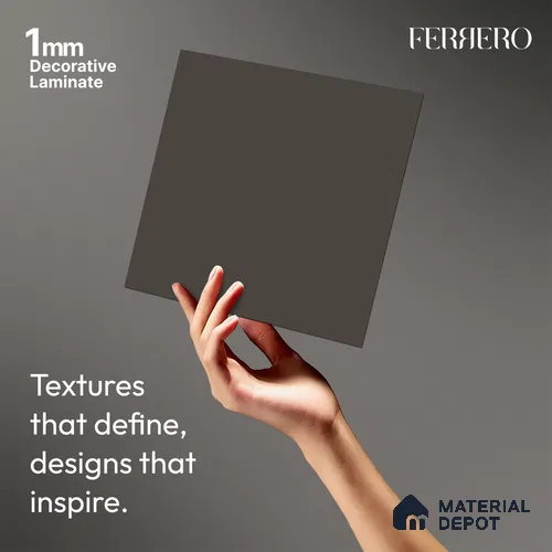 Grey Solid Colors look Ferrero 1E206 SMT Deep Steel Grey 8 ft x 4 ft Satin Matt Finish Decorative Laminate - 1 mm | Suitable for Living Room, Kitchen, Office | Matching Rehau Edgeband Code - (75733)