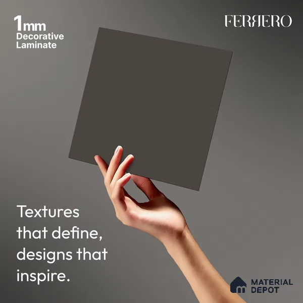 Grey Solid Colors look Ferrero 1E206 SMT Deep Steel Grey 8 ft x 4 ft Satin Matt Finish Decorative Laminate - 1 mm | Suitable for Living Room, Kitchen, Office | Matching Rehau Edgeband Code - (75733)