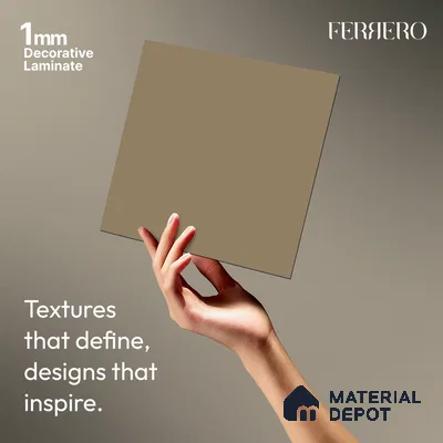 Cream Solid Colors look Ferrero 1E246 SMT Warm Oatmeal 8 ft x 4 ft Satin Matt Finish Decorative Laminate - 1 mm | Suitable for Living Room, Kitchen, Office | Matching Rehau Edgeband Code - (75649)