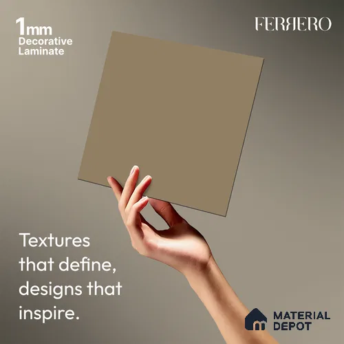 Cream Solid Colors look Ferrero 1E246 SMT Warm Oatmeal 8 ft x 4 ft Satin Matt Finish Decorative Laminate - 1 mm | Suitable for Living Room, Kitchen, Office | Matching Rehau Edgeband Code - (75649)
