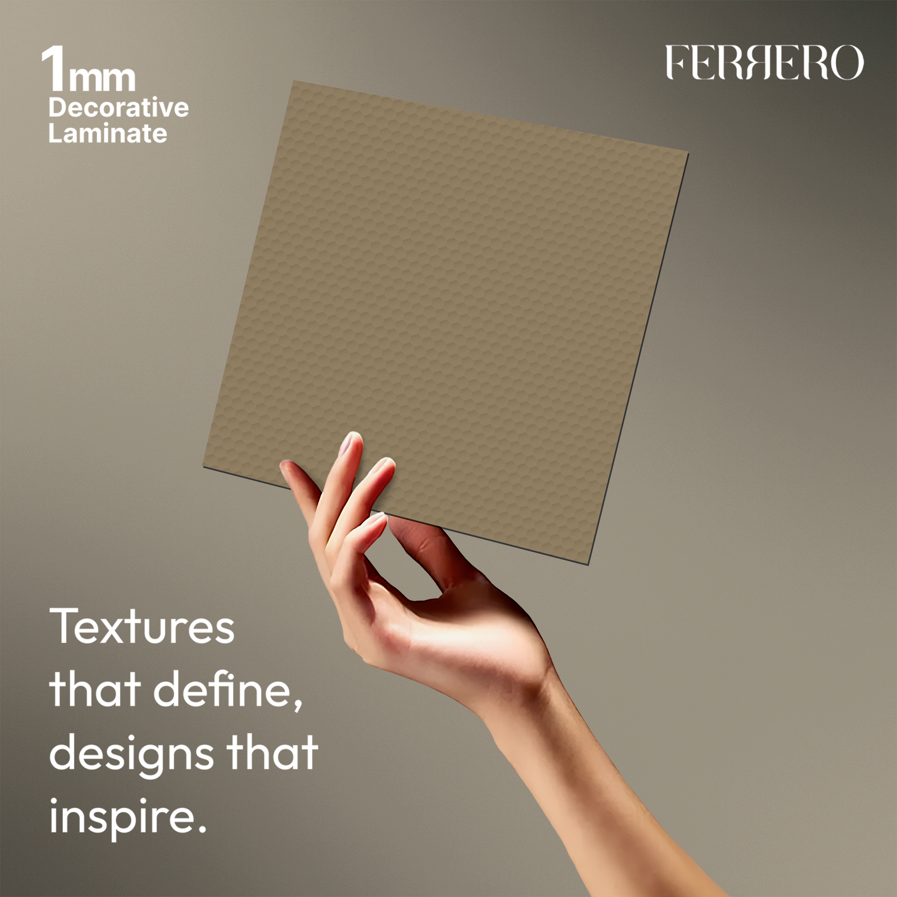 Beige Abstract look Ferrero 1E246 HCO Warm Taupe Beige 8 ft x 4 ft Honey Comb Finish Decorative Laminate - 1 mm | Matching E3 Edgeband Code - (1046)