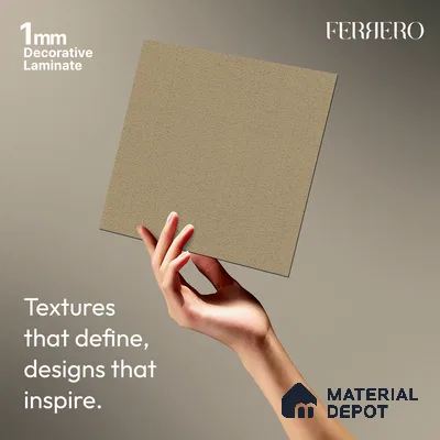 Brown Fabric look Ferrero 1E239 RF Warm Greige 8 ft x 4 ft Real Fabric Finish Decorative Laminate - 1 mm | Matching Rehau Edgeband Code - (75705)